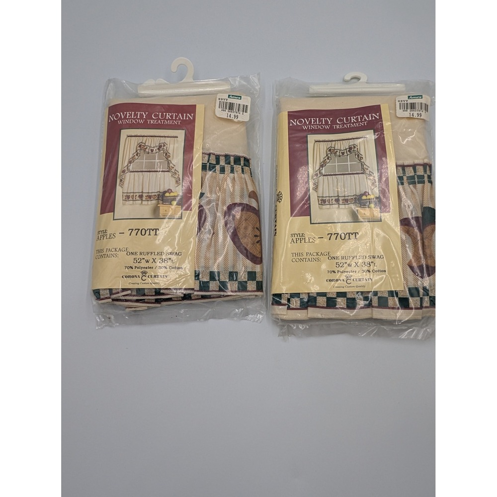 Corona Curtain Ruffled Swag Curtains Cream Apple Print 52x38 Set of 2